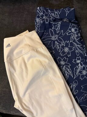 Nike Women's Navy Floral & Adidas Women’s  7/8 Cream Leggings